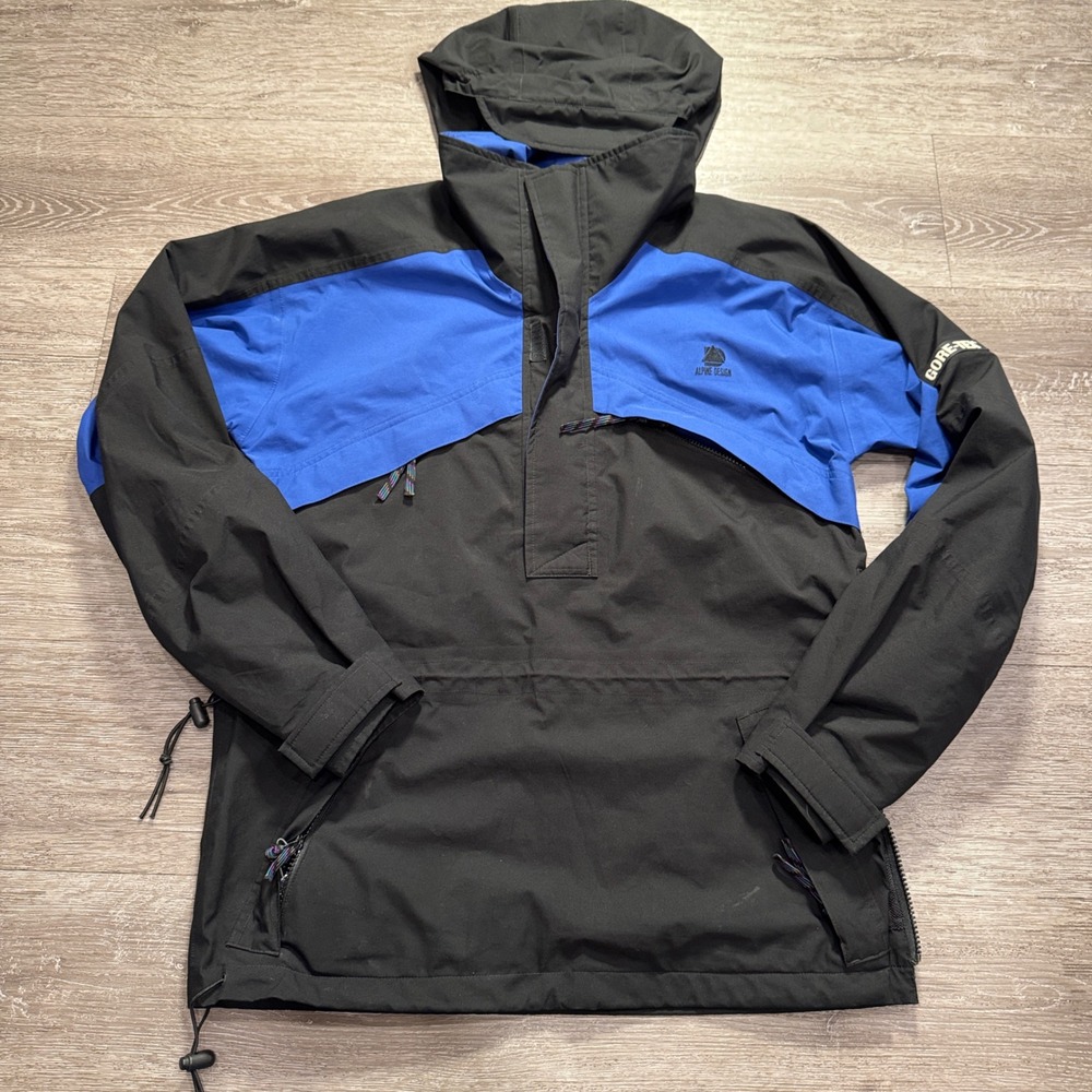 Vintage Alpine Design Anorak Jacket Mens S Blue Black Gore-Tex Gorpcore Outdoor